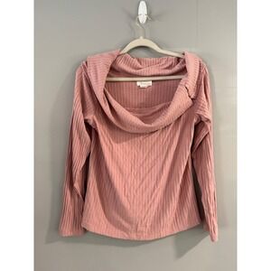 by Anthropologie Womens Size L Pink Ribbed‎ Knit Cowl Neck Long Sleeve Top